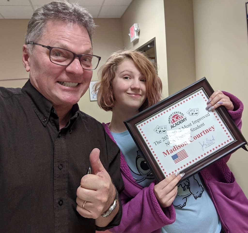 Theater Teache r John Davoli and Madi Courtney with Certificate