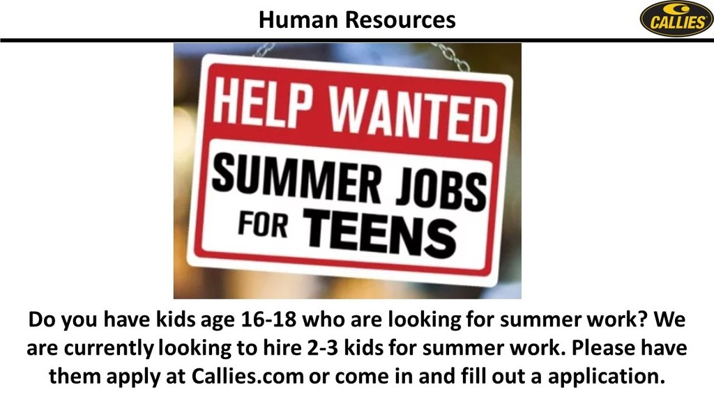 Callies Summer work for Ages 16-18