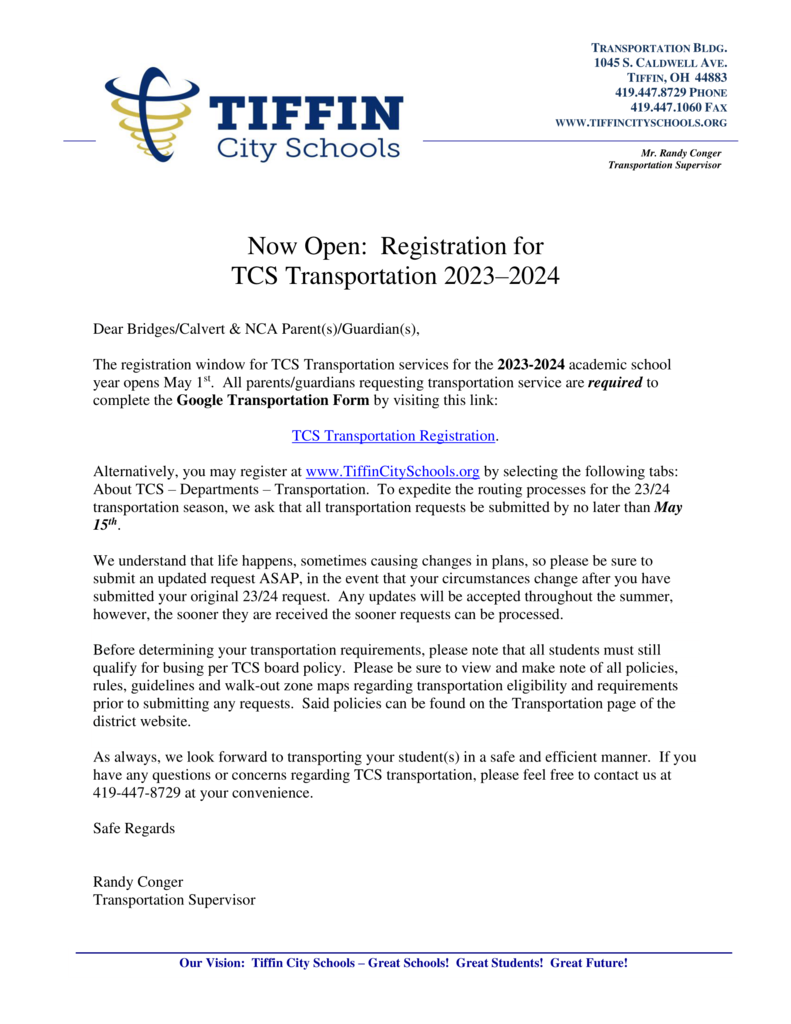 TSC Transportation Letter
